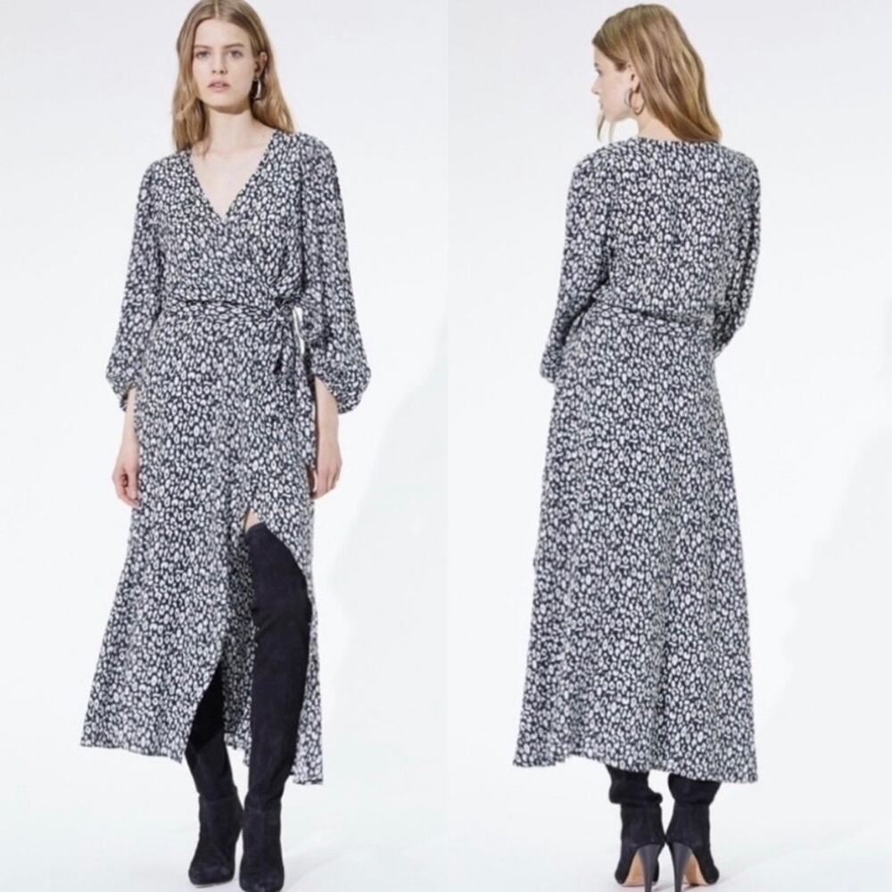 IRO Zanaka Leopard-Print Jersey Maxi Wrap Dress size 36/Small